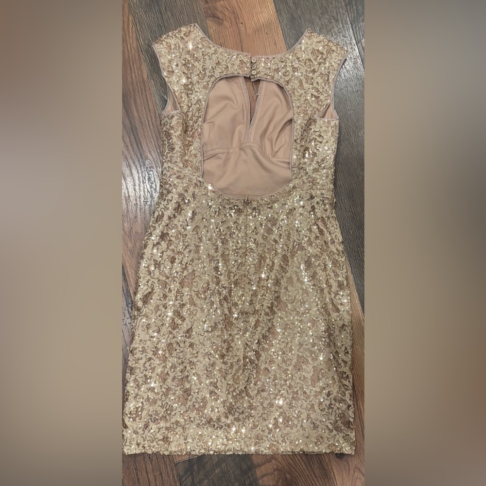 BCBGMaxAzria Gold Sequin Mini Dress in size 8 - Picture 6 of 15